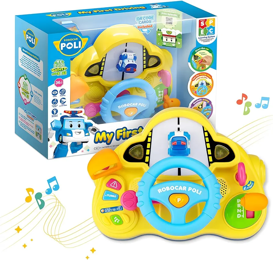 Robocar Poli Steering Wheel Toy, Musical Pretend Play Driving Toy for Baby Driver, My First Driving Educational Turn and Learn Toy, Simulation Racing Wheel Toy for Preschool Kid Toddler Age 1-3