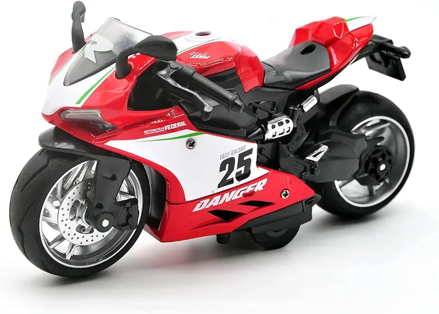 Toy Motorcycle,Pull Back Motorcycle Toy with Sounds and Lights ,1:12 Scale Motorcycle Model Toy for Kids, Pull Back Vehicle for Age 3+ Year Old Birthday Christmas Party Supplies (Red)