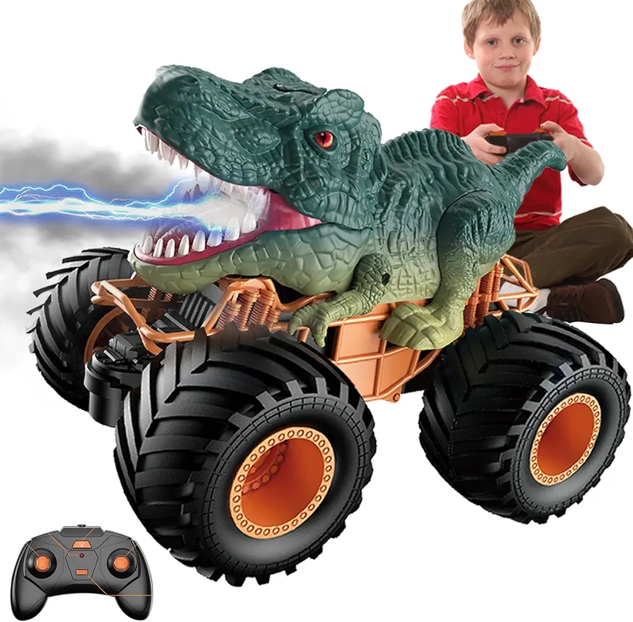 Big Dinosaur Remote Control Car, 2.4GHz 1:18 RC Monster Trucks for 4-7 Kids, Outdoor Toys for Boys Ages 8-12, Birthday for Teenagers Ages 5 6 7 8 9 10, Green