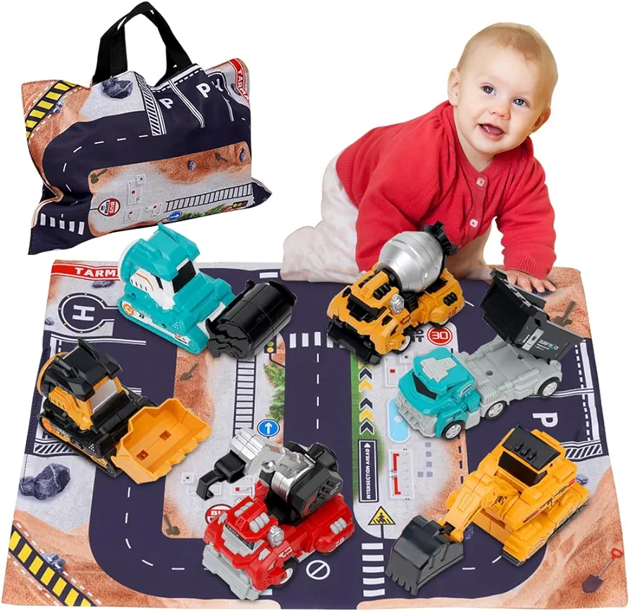 Todder Construction Truck Car Toys with Play Mat/Storage Bag | Toys for 1 2 3 Year Old Boy|Toddler Toys ages 1-2| Baby Toys 12-18 Months|1 2 Year Old Boy Birthday Gift for Infant