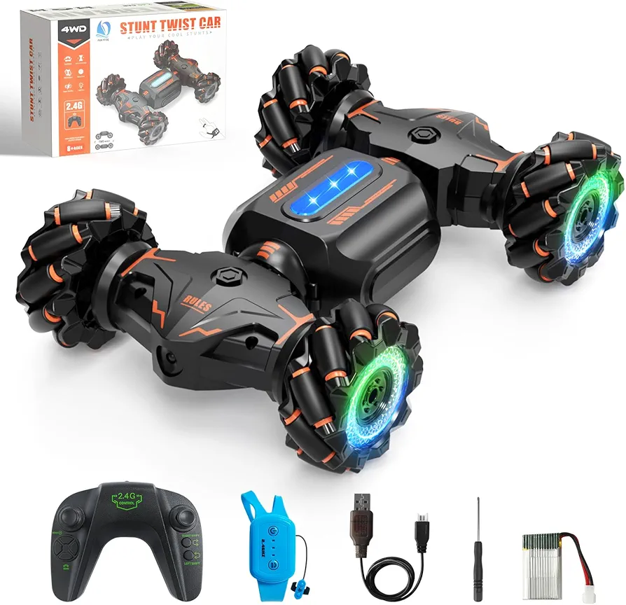 Gesture Sensing RC Stunt Car with Light,4WD Remote Control Car for Kids,2.4Ghz Hand Remote Control Truck for Boys Girls Toddlers Adult,Toys for Age 4 5 6 7 8 9 10 11 12 (Orange)