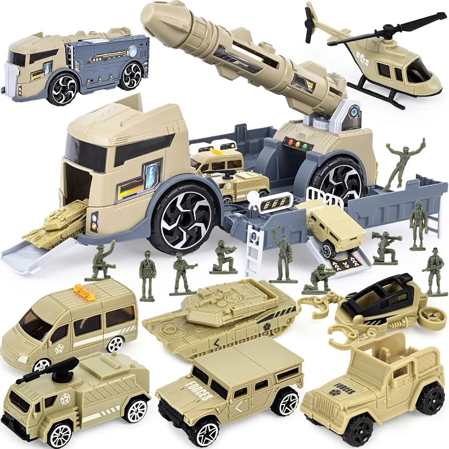 LovesTown 12PCS Army Toys for Kids,Military Truck Toys Missile Vehicle Toy Army Men Tanks Set with Soldier Men for Kids Boys Birthday Gifts