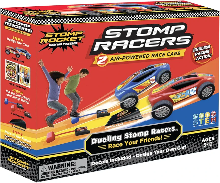 Stomp Racers Air Powered Race Cars by Stomp Rocket, 2 Car Racer Pack - Dueling Stomp Racers Toy Car Launcher - Fun Backyard & Outdoor Multi-Player Kids Toys Gifts for Boys, Girls & Toddlers