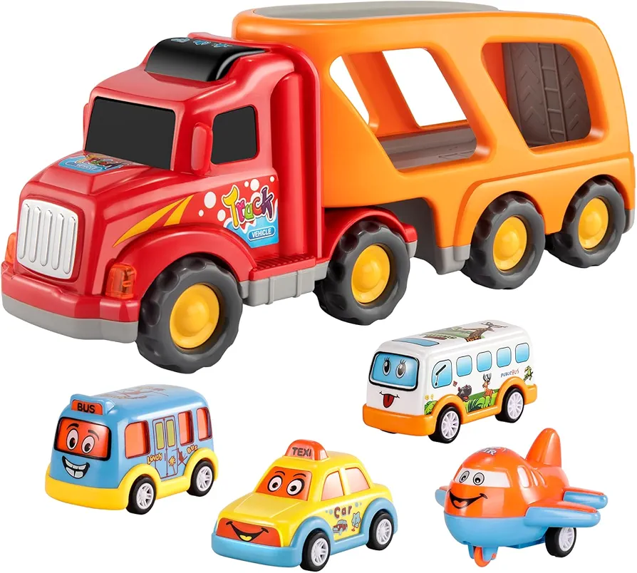 Toddler Car Toys for 3 4 5 6 Year Old for Boys, 5 in Carrier Truck Transport Vehicles, Friction Power Toys Toddler Toys Age 2-4 Baby Toys 18-24 Months Birthday Kids Gift Toddler Toys Age 1-2