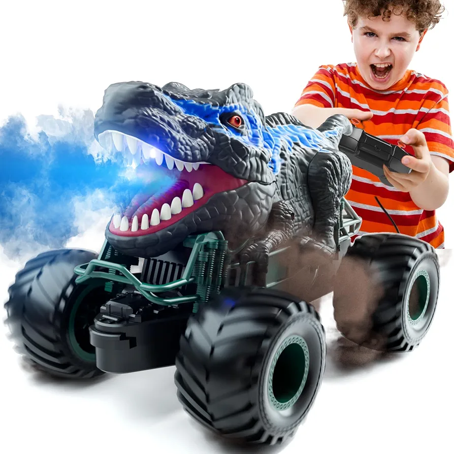 Bennol 2.4GHz Dinosaur Remote Control Car Toys for Kids Boys 4-7 5-7 8-12, RC Dinosaur Car Toys with Light, Sound, Spray, Indoor Outdoor Toys Gifts for 3 4 5 6 Year Old Boys, RC Car Toys for Boys