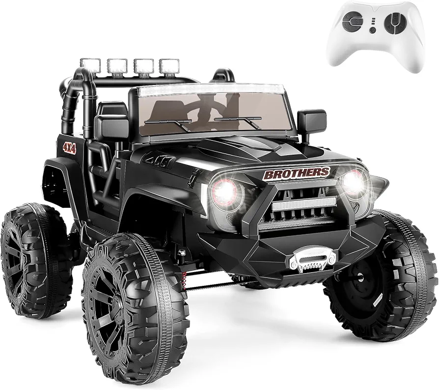 Hikole 24V Ride on Car Jeeps with Remote Control, 2 Seater Power Car Wheels Vehiclel w/3 Speeds, Music, Spring Suspension, Kids Electric Car Ride on Toys for Boys Girls 3-8(Black)