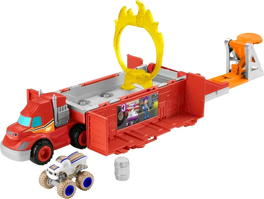 Fisher-Price Blaze and The Monster Machines Toy Car Race Track Launch & Stunts Hauler Transforming Playset for Kids Ages 3+ Years