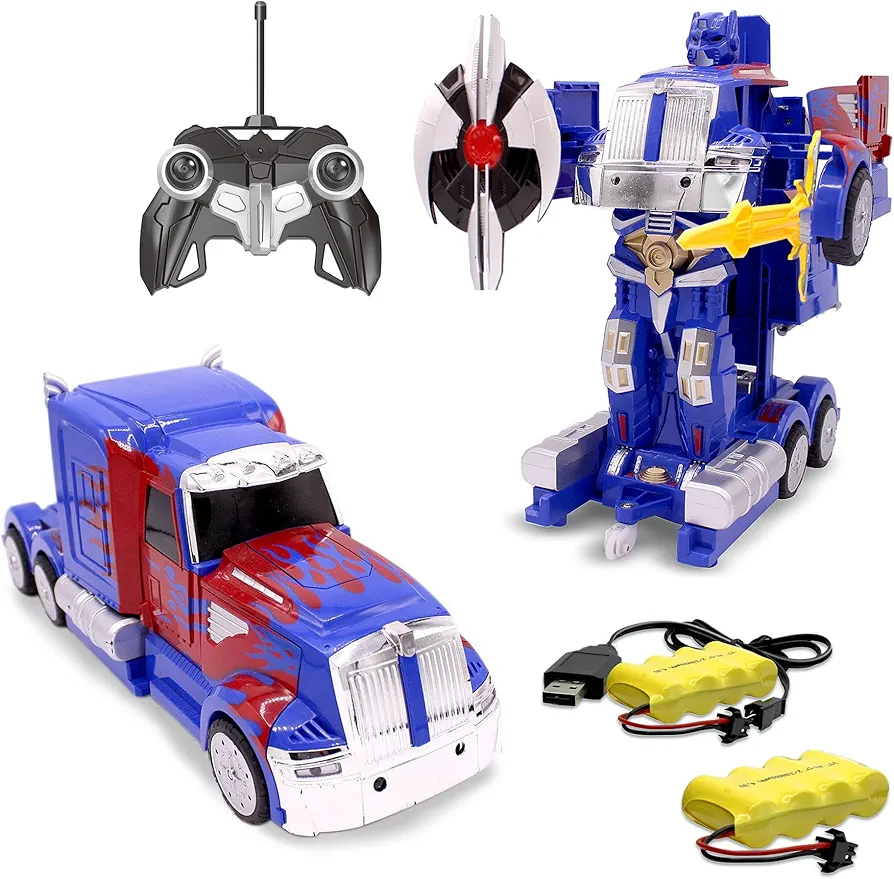 Kids Remote Control Toy Truck Transforming Robot RC Toys Boys Age 8-12 Extra Battery