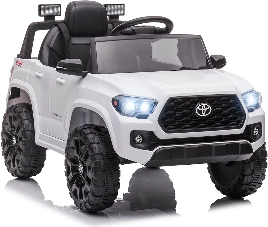 Kids Ride on Truck, Licensed Toyota Tacoma 12V7Ah Battery Powered Electric Car for Kids, Ride-on Toy Car with Remote Control, Charging Reminder, 3 Speeds, Music, LED Headlights, Horn (White1)