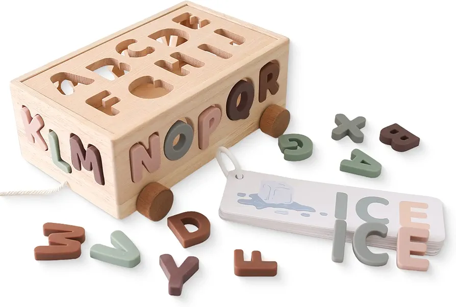 Alphabet Shape Sorter Car Toys for Toddlers-Alphabet Letters, Stacking, Sorting, Puzzles, Colors 3 in 1 Educational Game, Gifts, Learning Activities for 18 Months to 4 Years