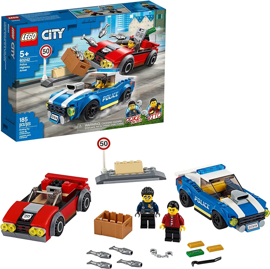 LEGO City Police Highway Arrest 60242 Police Toy, Fun Building Set for Kids (185 Pieces)