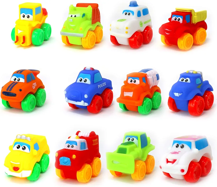 Big Mo's Toys Baby Cars - Soft Rubber Toy Car Set Small Vehicles for Babies and Toddlers - 12 Pieces