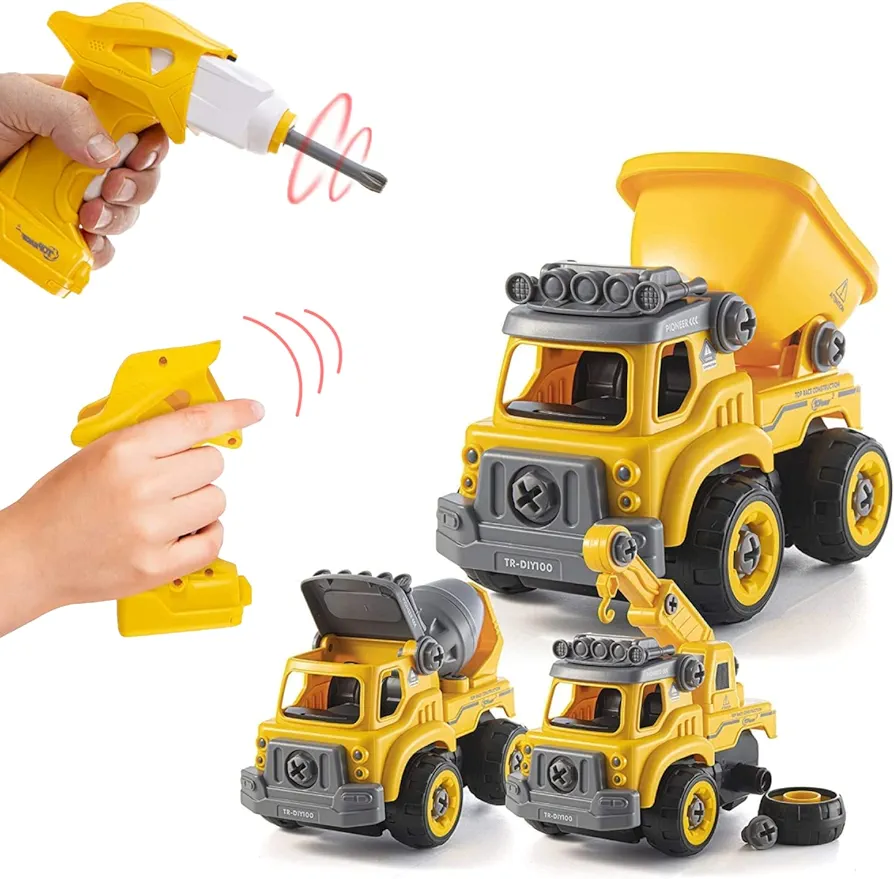 Top Race 3-in-1 Construction Vehicle - Easy Assembly Take Apart Construction Truck with Remote Control - Trucks and Kids Building Toy