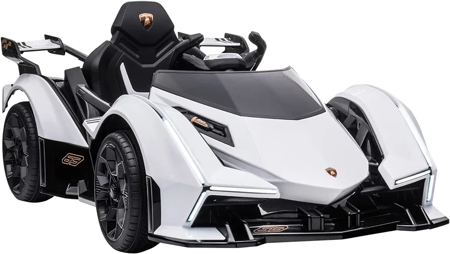 Aosom 12V Electric Ride-on Car, Licensed Lamborghini V12 Vision Gran Turismo Battery-Powered Ride-on Toy with Remote Control, Bluetooth, Music, LED Lights, for 3-6 Year Old Boys and Girls, White