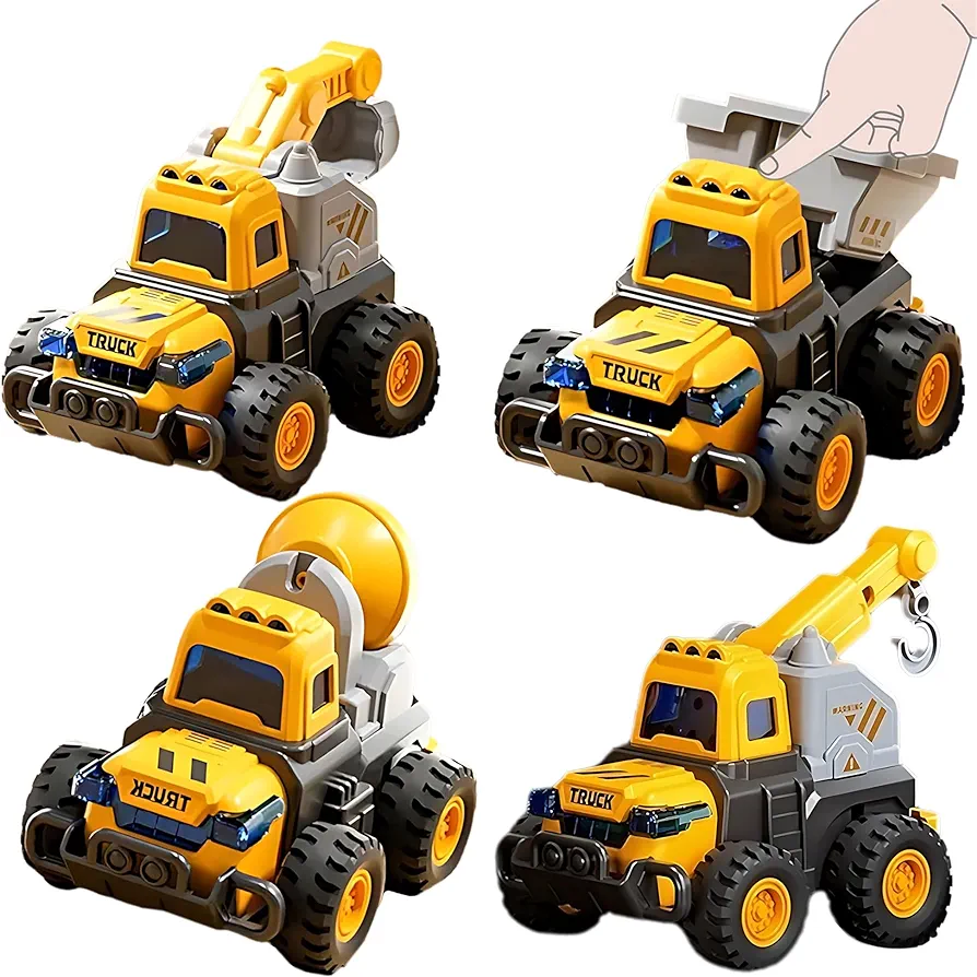 Construction Truck Toy Cars for Toddlers 1-3 - ABS Press-N-Go Toy Trucks for Boys Girls Ages 3-5, Excavator Dump Crane Mixer Cars for Construction Sand Box (Monster Trucks)