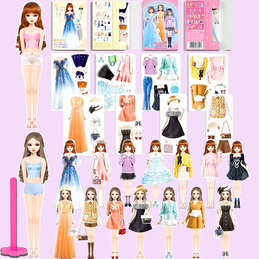 Magnetic Dress Up Paper Doll,Magnet Princess Dress Up Dolls for Girls Age 3-7-8-12 Girl Kid,Travel Activities Road Trip Car Ride Magnet Clothes Interactive Learning Created Imagine Set (D Set)