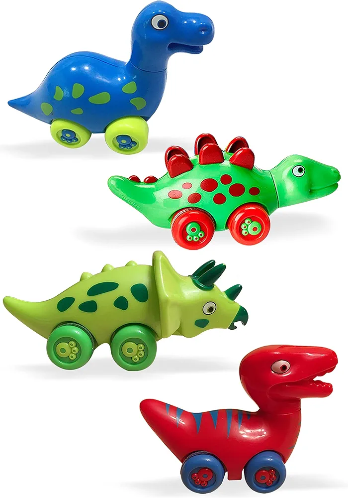 3 Bees and Me Dinosaur Car Toys for Toddlers | Dinosaurs with Wheels 4-in-1 Pack, Fun Party Toy, Play Set for Kids | Birthday Gift for Boys and Girls