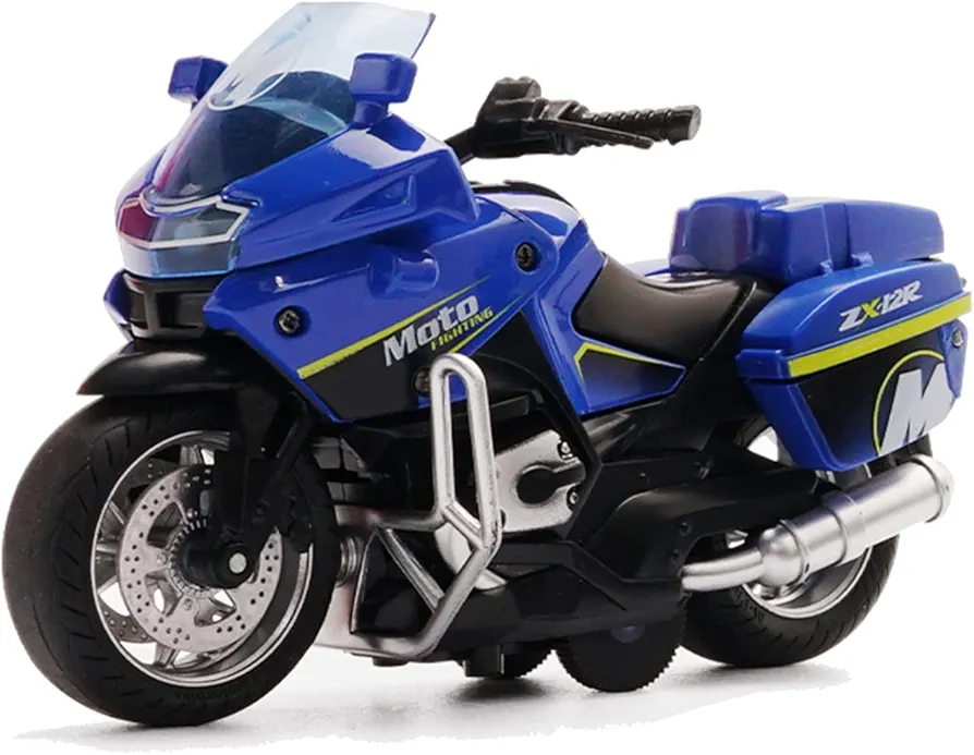 Pull Back Motorcycle Toys, Tiny Gift with Music Lighting, Police Motorcycles Toy for Boys Kids Age 3 4 5 6 7 8 Year Old (Blue)