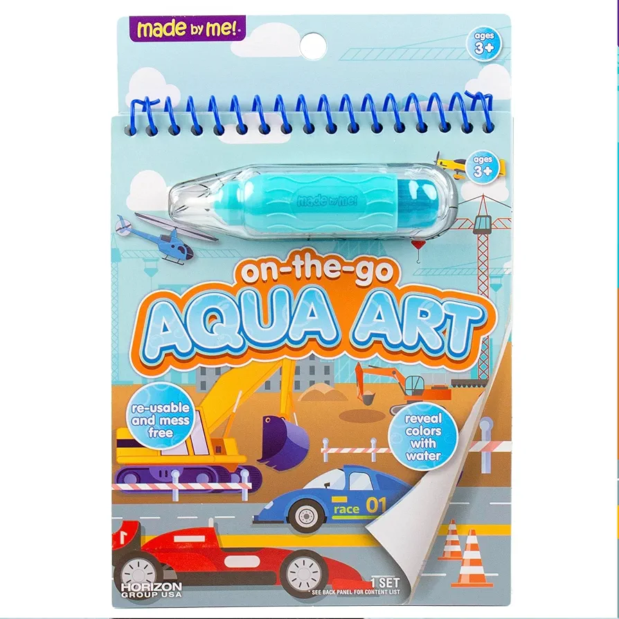 Made By Me On-the-Go Aqua Art Transportation Theme, Reusable Water-Reveal Activity Pad, Mess Free Coloring for Toddlers, Fun Toddler Toys, Road Trip Activities For Kids, Airplane Toys For Toddlers 1-3