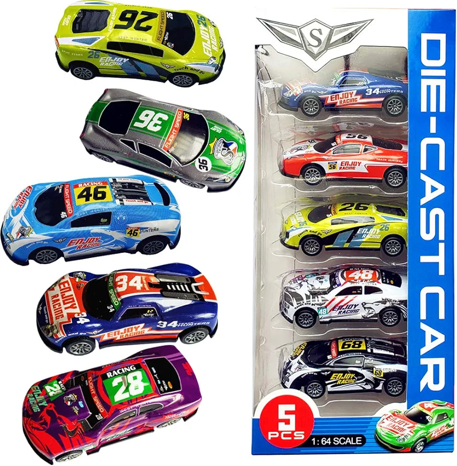 Pull Back Racing Cars Die cast Race Car Vehicles,3 Inch Metal Friction Powered Car Toys for Toddlers, Set of 5 (Racing Cars)