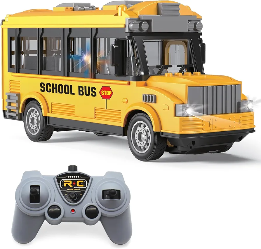 1/30 RC School Bus, 2.4G Remote Control School Car 4 Channel City Classic Bus Toy Electronic Vehicles Opening Door for Toddlers with Lights, Gifts for Kids Boys Girls Age 3 4 5 6 7 8