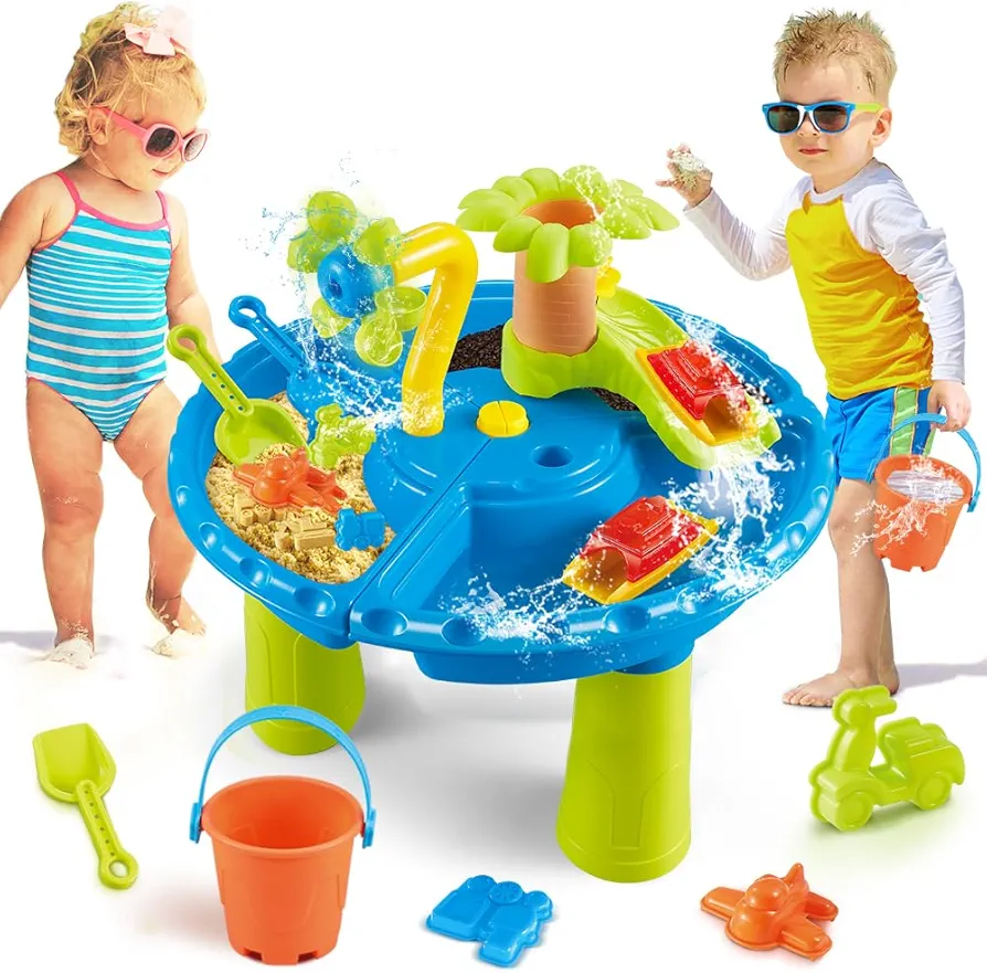 Water Table for Toddlers 1-3, 3 in 1 Kids Sand Water Play Table, 22PCS Outdoor Backyard Activity Sensory Splash Table, Toddler Water Table Toys Summer Outside Beach for Boys Girls Age 3 4 5 6