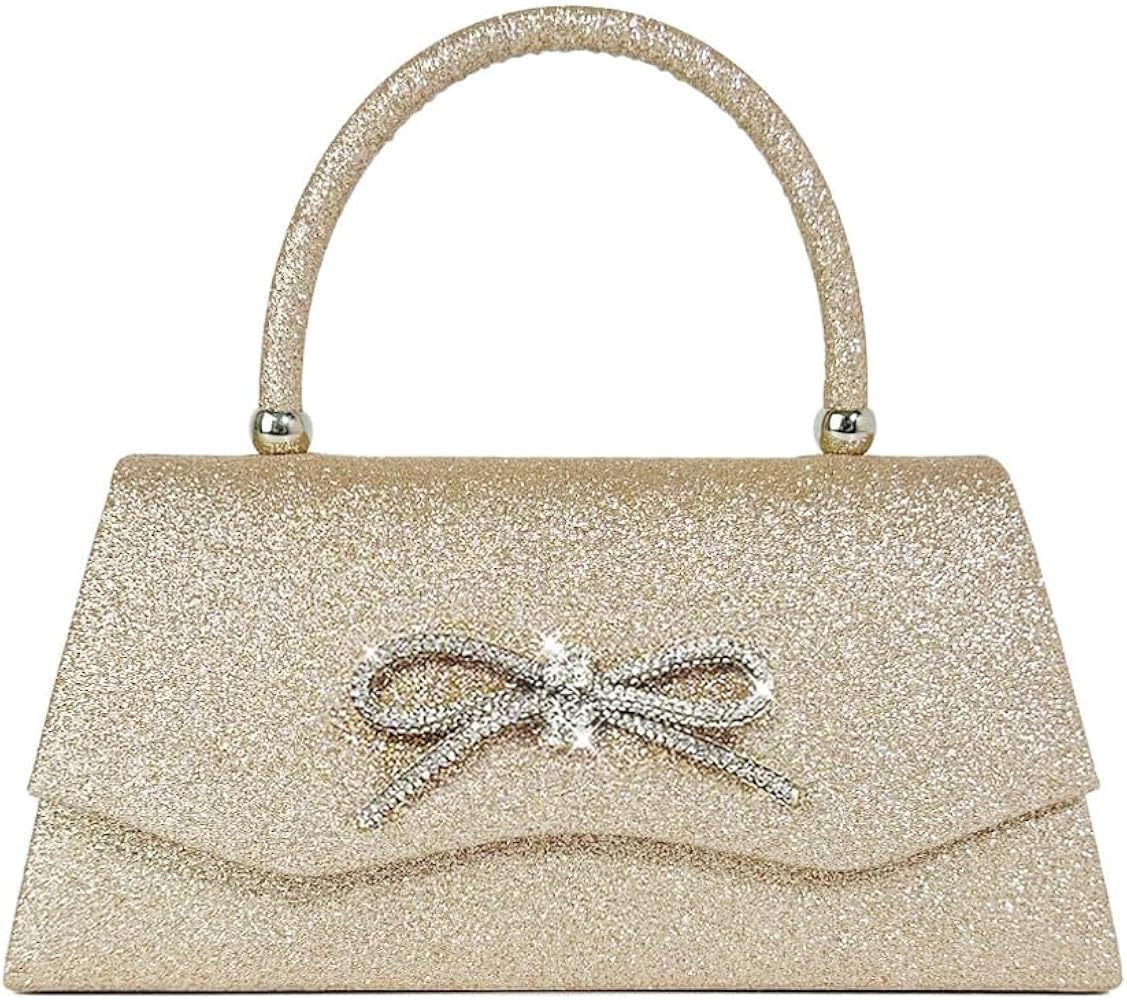 Womens Evening Bag Sparkly Bow Clutch Purse Wedding Party Purses Glitter Rhinestone Cocktail Prom Handbags