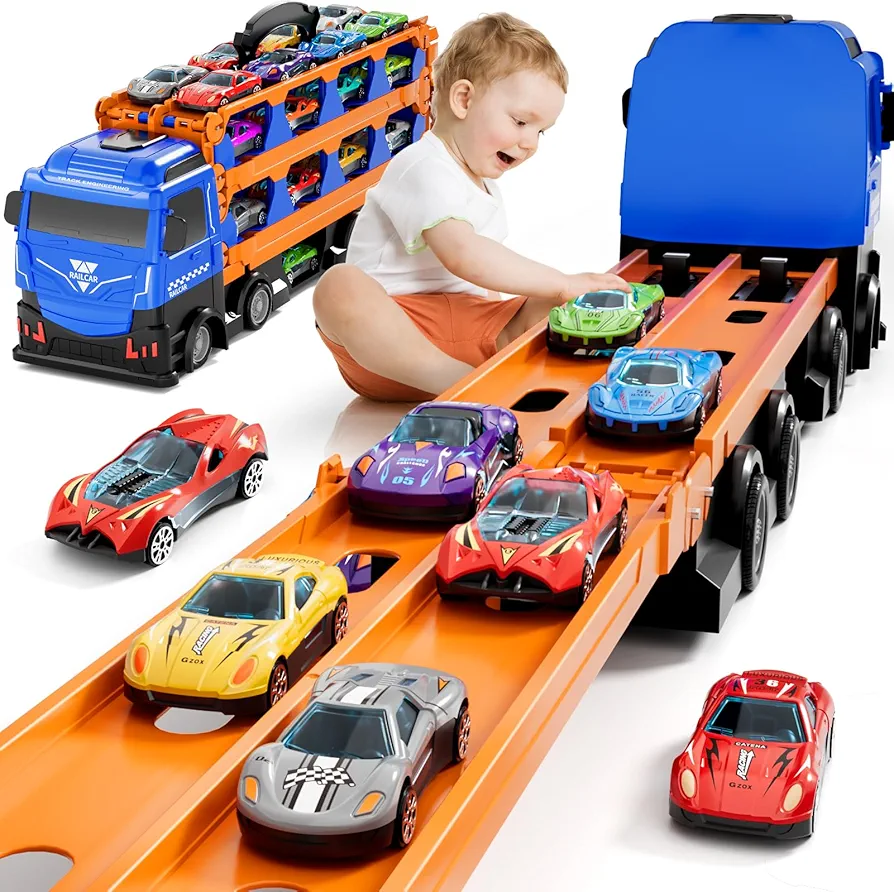 IHAHA 78 inches Transport Truck with 24pcs Die-Cast Cars Toys, Cars Toddler Toys Gifts for 2 3 4 5 6 7 Years Old Boys Girls Kids, Boys Toys Age 3-5 4-7