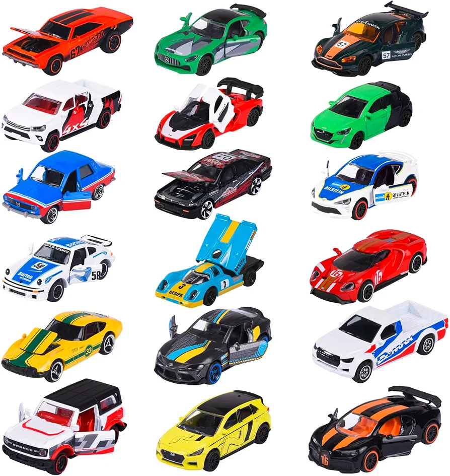 Majorette Racing Cars - 1 of 18 Random Toy Cars Highly Detailed 1:64 Scale (7.5cm) with Trading Card Model Car for Kids Ages 3+ Assorted Random No Selection Possible