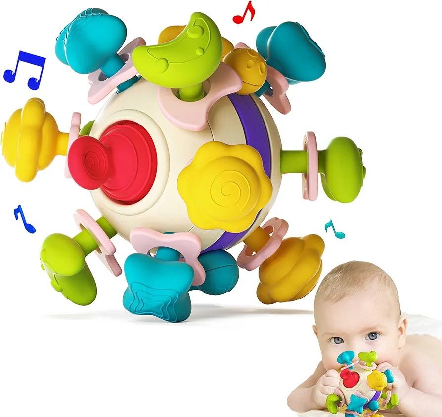 Baby Teether Sensory Toys, Baby Teething Toys for 0-3-6-12-18 Months, Boys Girls Baby Shower Gifts Newborn Infant Rattle Toys, Montessori Learning Developmental Toddler Toys for 1 2 Year Old