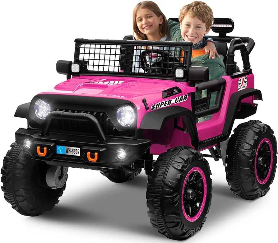 OTTARO 24V 4WD/2WD Switchable Ride on Cars, 2 Seater Kids Electric Vehicle Truck with 20 Inch Seater, 4x100W Motors, 4 Shock Absorbers, Music Play,Bright Light, Remote Control (Pink)