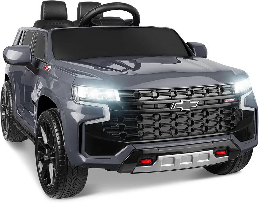 Ride On Car for Kids, Licensed Chevrolet Tahoe SUV 12V7AH Battery Powered Ride On Toy Car, Kids Boys Girls Electric Car with Remote Control, LED Lights, Bluetooth Music, Horn, 3 Speeds (Gray)