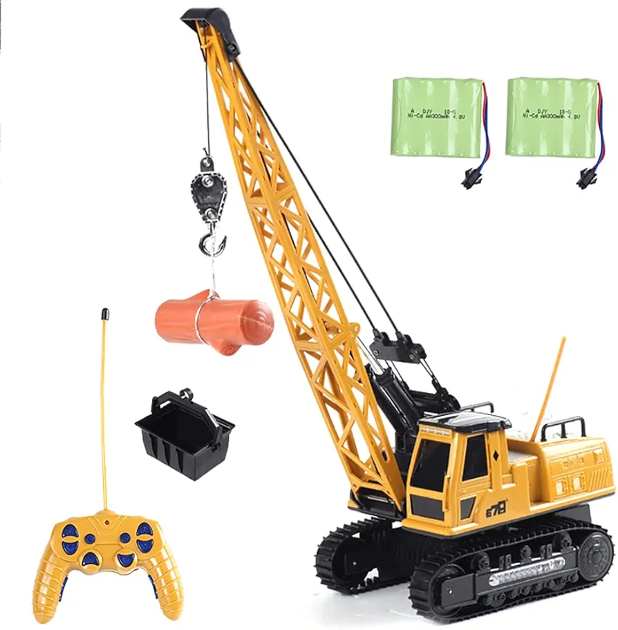 Remote Control Tower Crane - 12 Channel 2.4GHz Remote Control Lift Model Truck, Digging Engineering Toy with 2 Rechargeable Batteries, Crawler Loader Excavator Bulldozer, RC Construction Toy for Kids